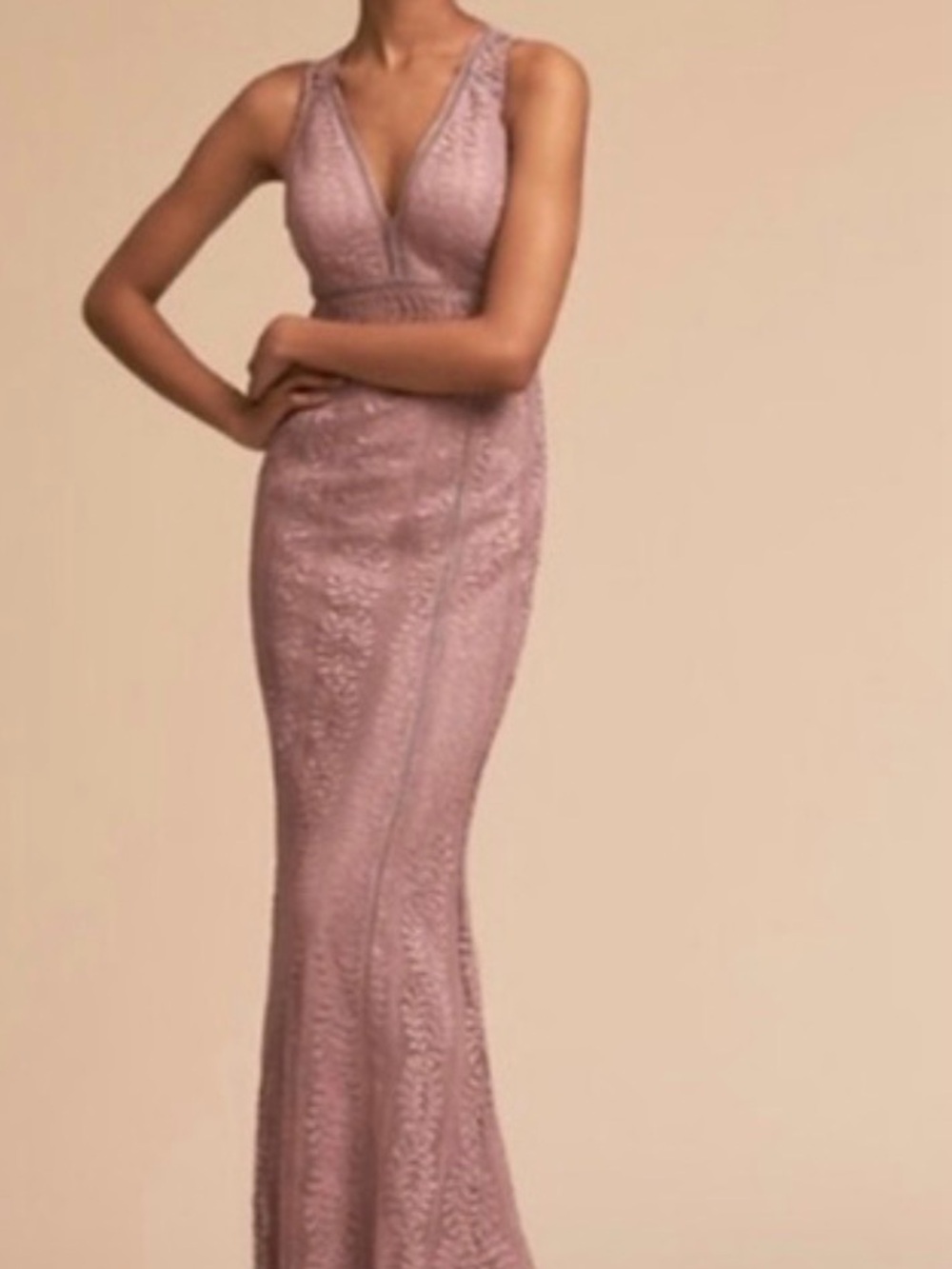BHLDN Mauve Lace V-Neck Mermaid Maxi Dress